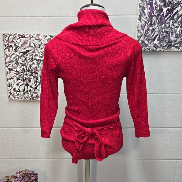 Byer California Vibrant Shimmery Red Cowl Neck Sweater - Picture 6 of 9